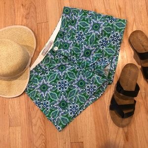 Vintage Blue Green Patterned Cuffed Shorts